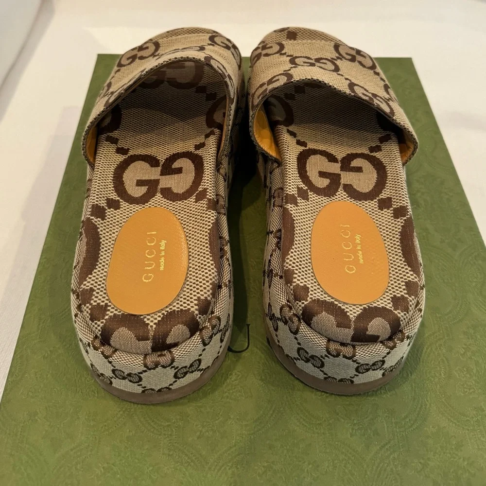 Gucci Brown Monogram Slides - Picture 5 of 9